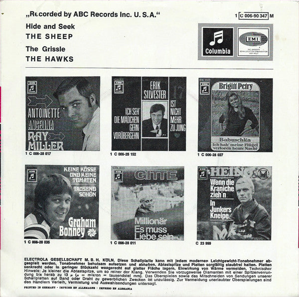 The Sheep / The Hawks (8) : Hide And Seek / The Grissle (7", Single, Mono)