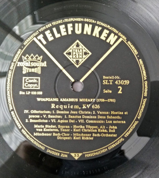 Mozart*, Maria Stader, Hertha Toepper*, John Van Kesteren, Karl-Christian Kohn*, Der Münchener Bach-Chor*, Das Münchener Bach-Orchester*, Karl Richter : Requiem (LP)