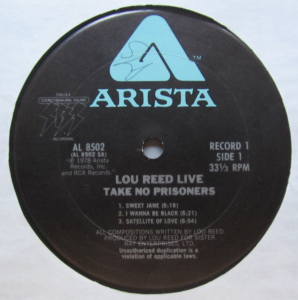 Lou Reed : Lou Reed Live - Take No Prisoners (2xLP, Album, San)