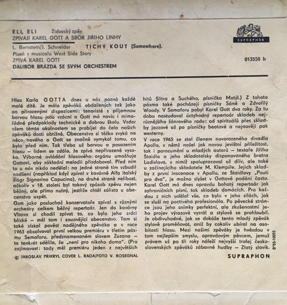 Karel Gott : Eli Eli / Tichý Kout (7", Mono)