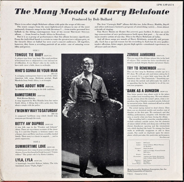 Harry Belafonte : The Many Moods Of Belafonte (LP, Album, Roc)