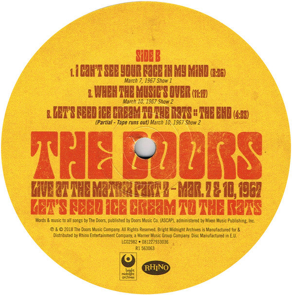 The Doors : Let's Feed Ice Cream To The Rats: Live At The Matrix Part 2 - Mar. 7 & 10, 1967 (LP, Album, RSD, Ltd, Num)