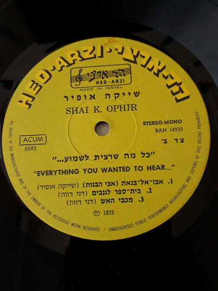 Shai K. Ophir : כל מה שרצית לשמוע... (LP)