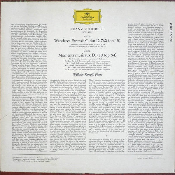 Franz Schubert, Wilhelm Kempff : Wanderer-Fantasie D.760 Moments Musicaux D.780 (LP, Album)