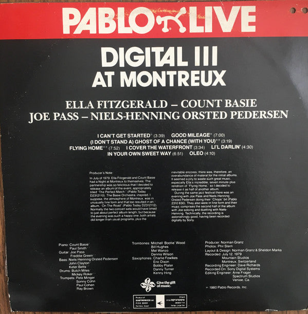 Ella Fitzgerald, Count Basie, Joe Pass, Niels-Henning Ørsted Pedersen : Digital Ill At Montreux (LP, Album)