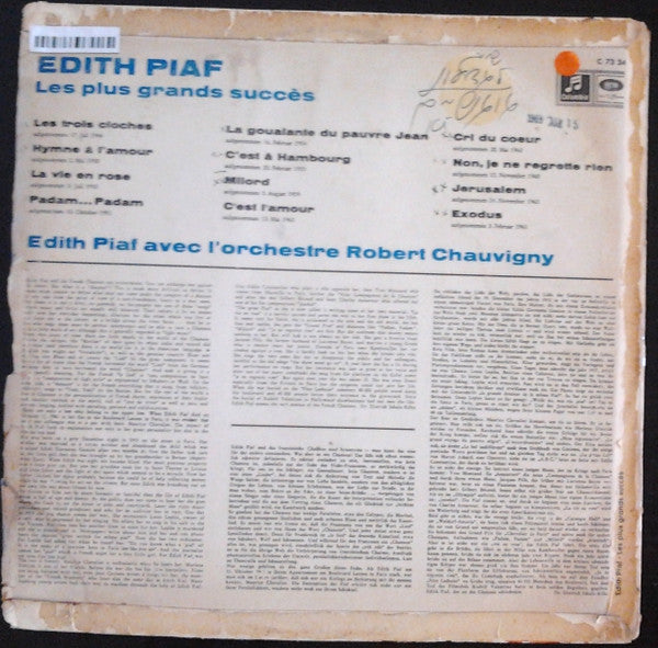 Edith Piaf : Les Plus Grands Succès (LP, Comp, Mono, RE)