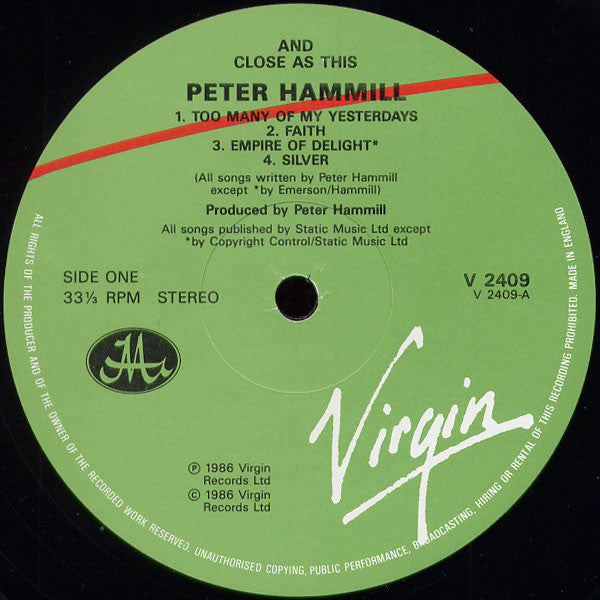 Peter Hammill : And Close As This (LP, Album)
