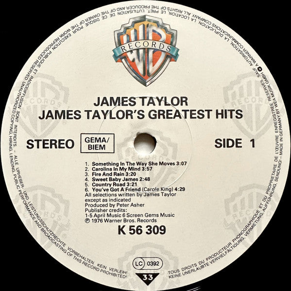 James Taylor (2) : James Taylor's Greatest Hits (LP, Comp, RE)