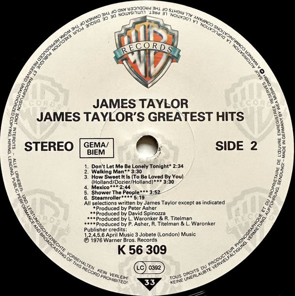 James Taylor (2) : James Taylor's Greatest Hits (LP, Comp, RE)