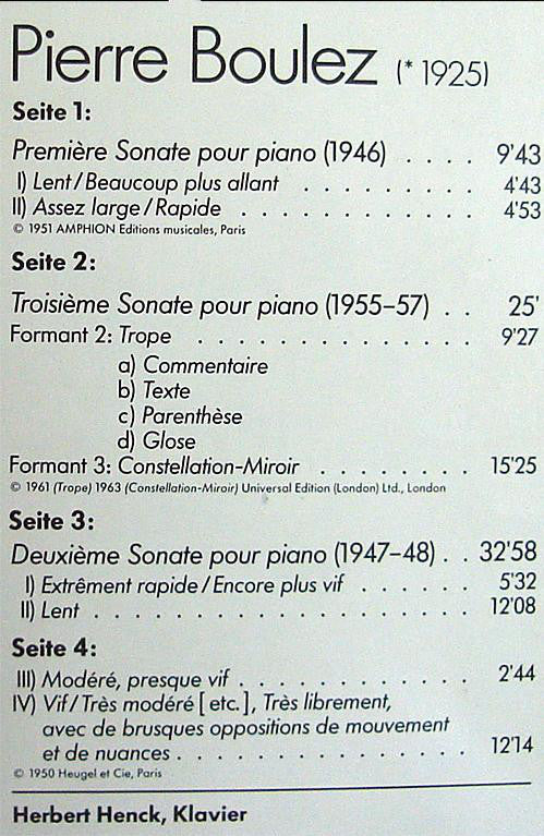 Pierre Boulez - Herbert Henck : Première Sonate Pour Piano / Deuxième Sonate Pour Piano / Troisième Sonate Pour Piano (2xLP)