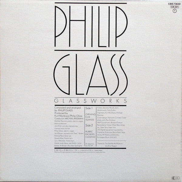 Philip Glass : Glassworks (LP, Album)