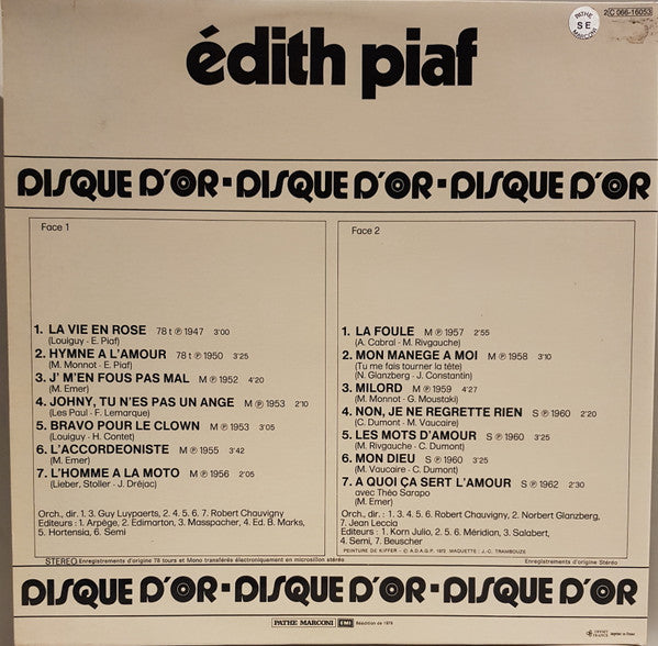 Edith Piaf : Le Disque D'Or D'Edith Piaf (LP, Comp, RE, Gat)