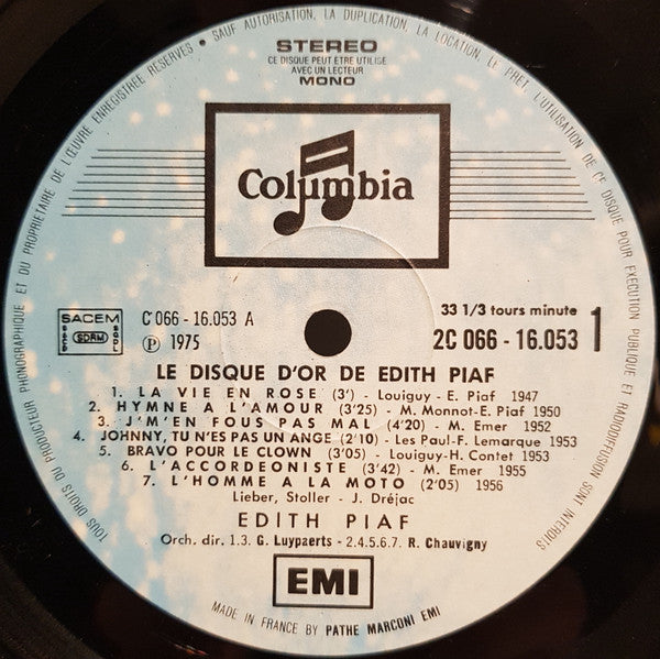 Edith Piaf : Le Disque D'Or D'Edith Piaf (LP, Comp, RE, Gat)