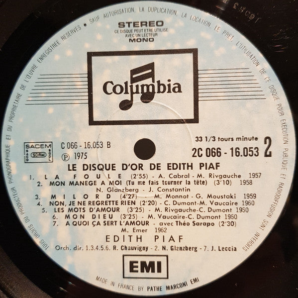 Edith Piaf : Le Disque D'Or D'Edith Piaf (LP, Comp, RE, Gat)