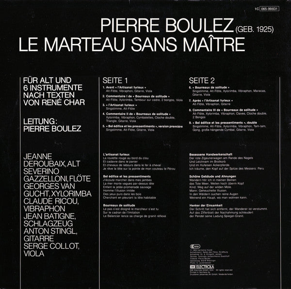 Pierre Boulez : Le Marteau Sans Maître Für Alt Und Sechs Instrumente Nach Texten Von René Char (LP, Album, RE)