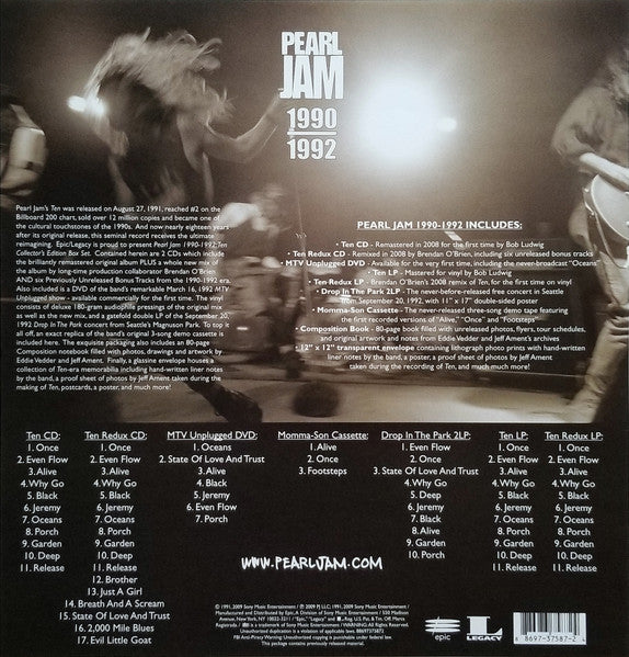Pearl Jam : Ten (Box, Comp, Dlx + CD, Album, RE, RM + CD, Album, RM)