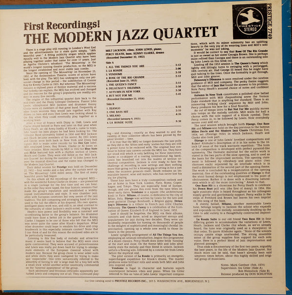The Modern Jazz Quartet : First Recordings! (LP, Comp, RE, RM)