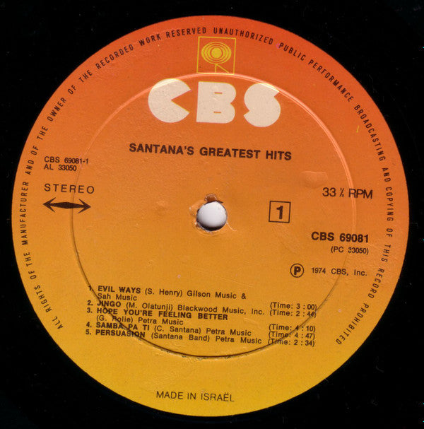 Santana : Santana's Greatest Hits (LP, Comp)