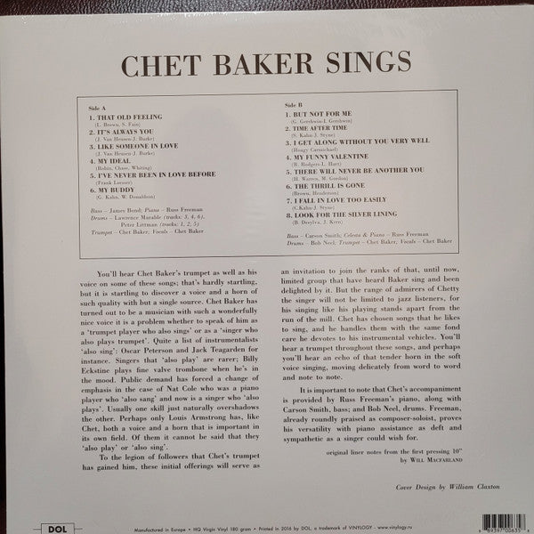 Chet Baker : Chet Baker Sings (LP, Album, RE, Blu)