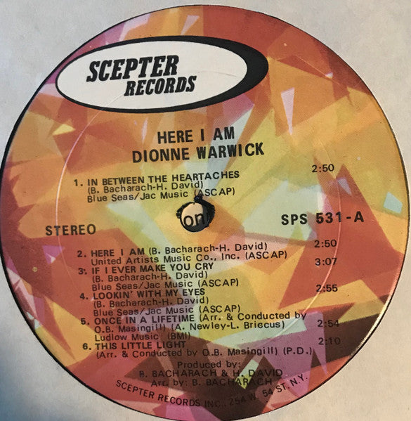 Dionne Warwick : Here I Am (LP, Album, RE, Kee)