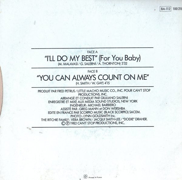 The Ritchie Family : I'll Do My Best (For Your Baby) (7", Single)