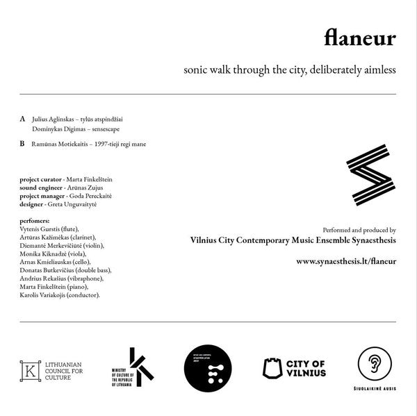 Vilnius City Contemporary Music Ensemble Synaesthesis* : Flaneur: Sonic Walk Through The City, Deliberately Aimless (LP, Album, whi)