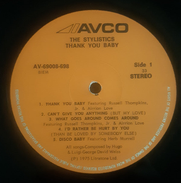 The Stylistics : Thank You Baby (LP, Album, Mon)