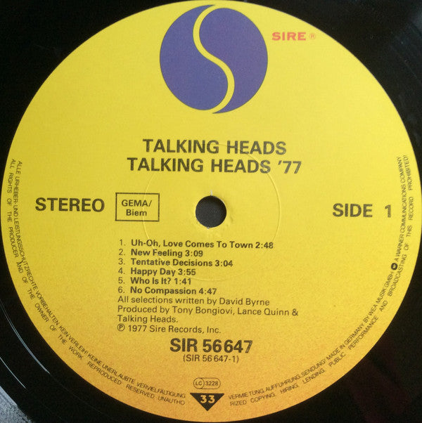 Talking Heads : Talking Heads: 77 (LP, Album, RE)