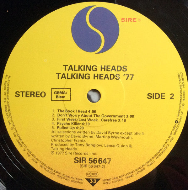 Talking Heads : Talking Heads: 77 (LP, Album, RE)