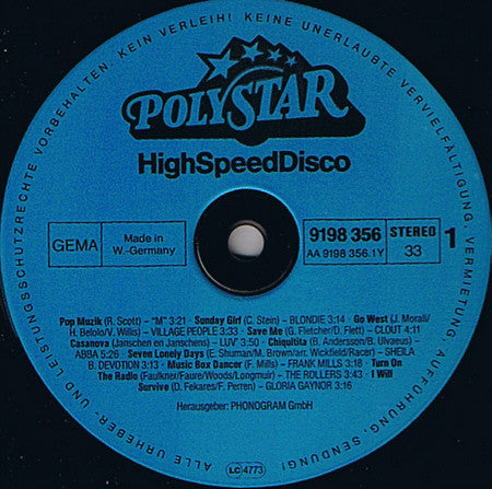 Various : High Speed Disco (LP, Comp)