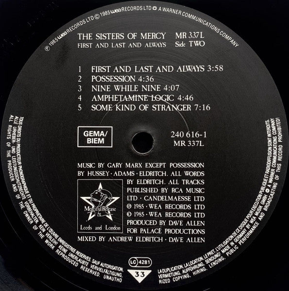 The Sisters Of Mercy : First And Last And Always (LP, Album, Bar)
