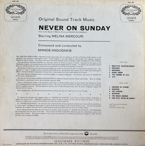 Manos Hadjidakis : Never On Sunday (Original Sound Track Music) (LP, Mono, RE)