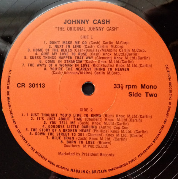 Johnny Cash : The Original Johnny Cash (LP, Comp, Mono, RE)