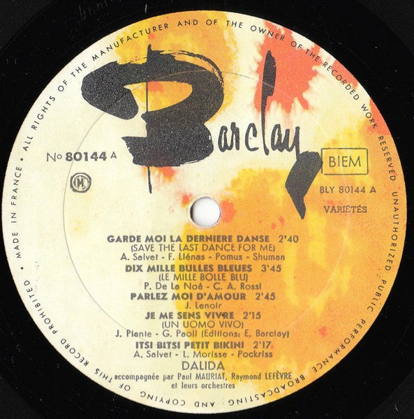 Dalida : Dalida  (10", Album, Gat)