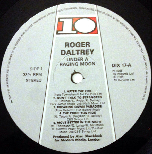 Roger Daltrey : Under A Raging Moon (LP, Album)
