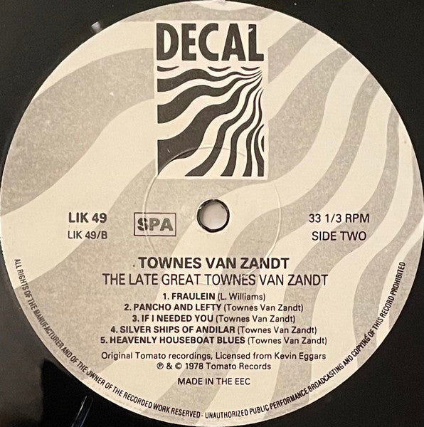 Townes Van Zandt : The Late Great Townes Van Zandt (LP, Album, RE)