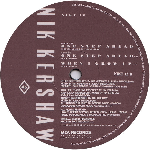 Nik Kershaw : One Step Ahead (Industrial Mix) (12", Single)