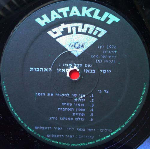 Yossi Banai = יוסי בנאי* : Loves' Profit And Loss Account = מאזן האהבות (LP)