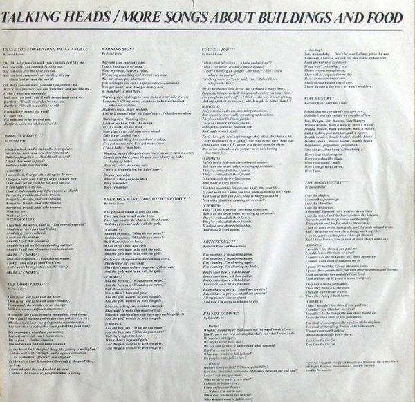 Talking Heads : More Songs About Buildings And Food (LP, Album, RP, Spe)