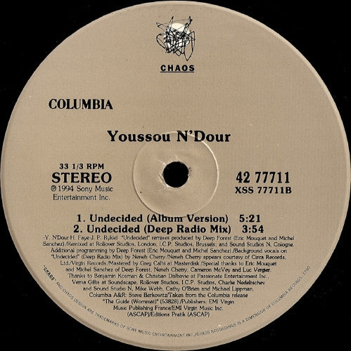 Youssou N'Dour : Undecided (12", Maxi)