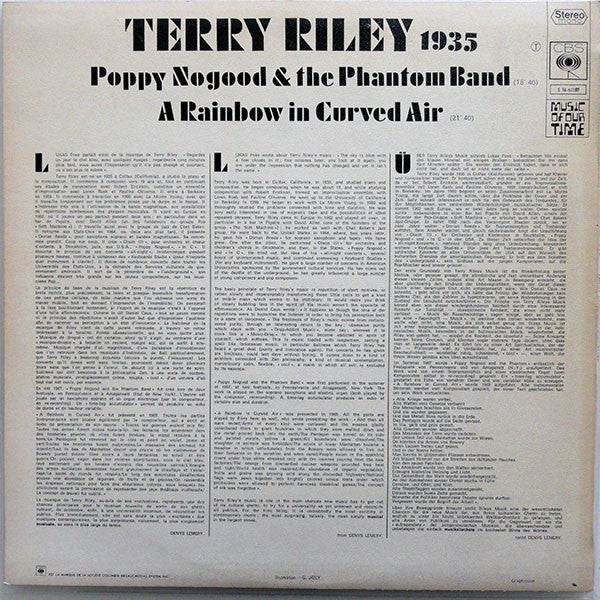 Terry Riley :  Poppy Nogood & The Phantom Band / A Rainbow In Curved Air  (LP, Album, RP)