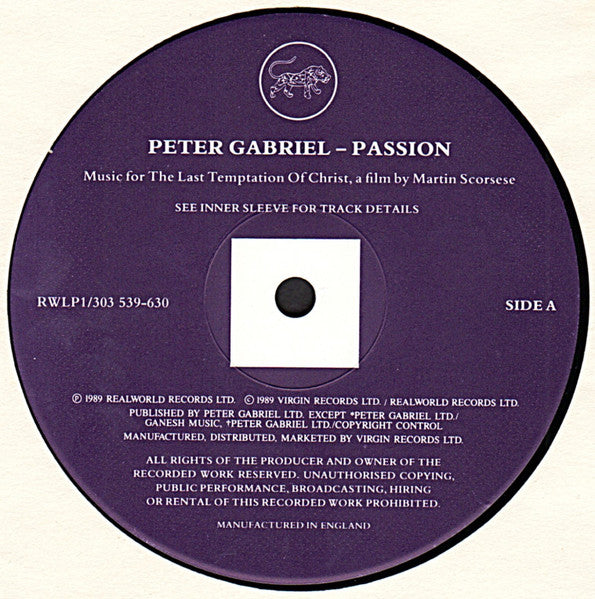 Peter Gabriel : Passion (Music for The Last Temptation Of Christ) (2xLP, Album)