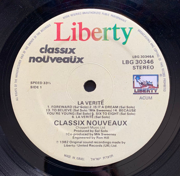 Classix Nouveaux : La Verité (LP, Album)