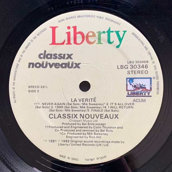 Classix Nouveaux : La Verité (LP, Album)