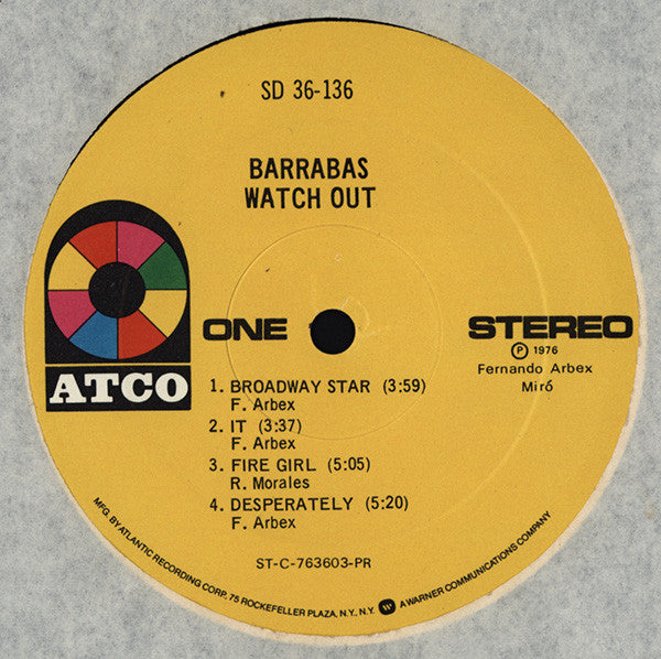 Barrabas : Watch Out (LP, Album, Pre)