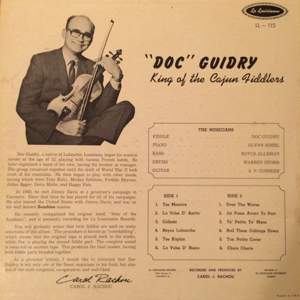 "Doc" Guidry* : King Of The Cajun Fiddlers (LP, Album)