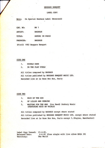 Bauhaus : Press The Eject And Give Me The Tape (LP, Album, W/Lbl)