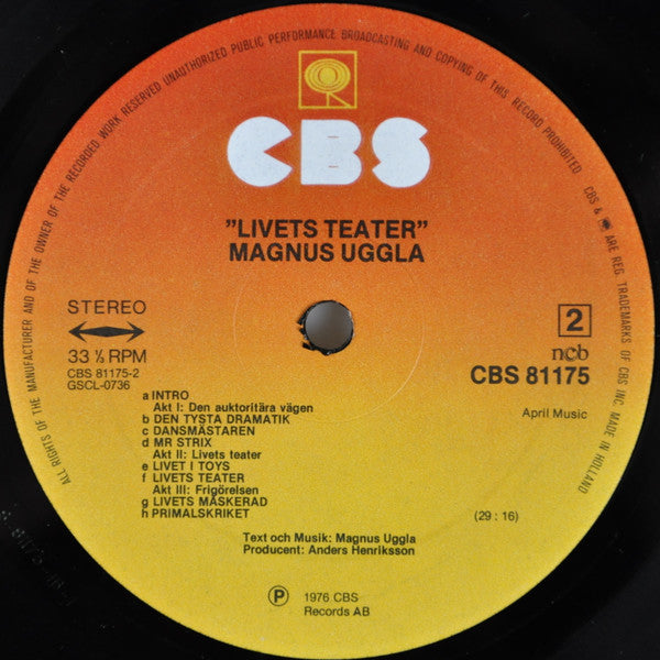 Magnus Uggla : Livets Teater (LP)