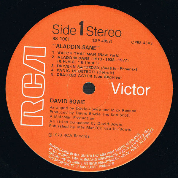 David Bowie : Aladdin Sane (LP, Album, RE, Non)