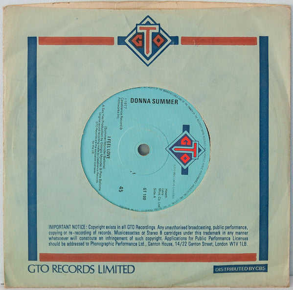 Donna Summer : I Feel Love (7", Single, Blu)